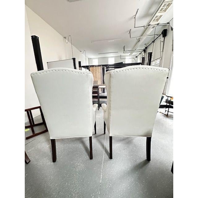 Hickory Chair Furniture Company Pair of White Leather Wingbacks by Hickory Chair For Sale - Image 4 of 5