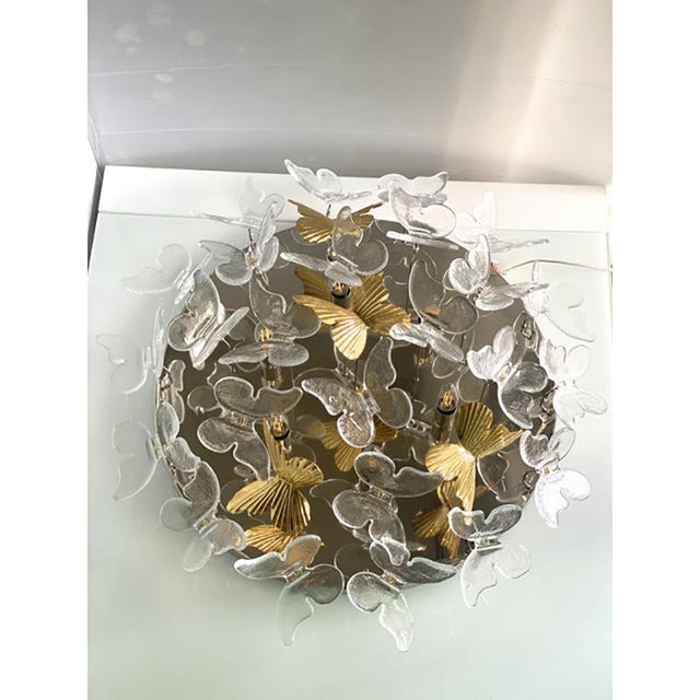 Contemporary Brass and Murano Glass Butterfly Flush-Mount by Simoeng For Sale - Image 3 of 12