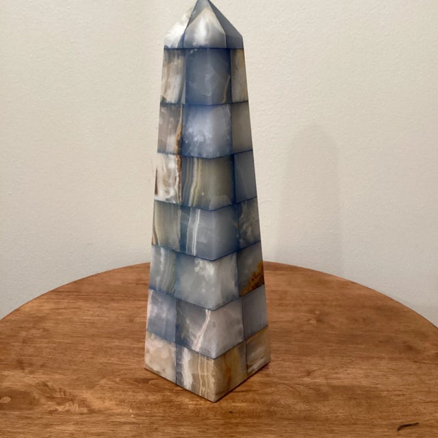 Cornflower Blue Vintage Early 20th Century Multicolored Onyx Geometric Obelisk Handmade For Sale - Image 8 of 13
