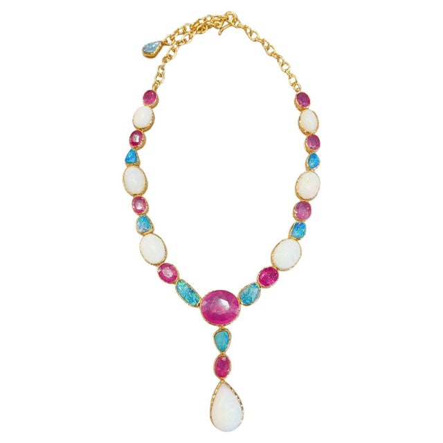 Fantastic Bochic "Capri" Blue & White Opal, Ruby Necklace set 22K Gold & Silver For Sale - Image 15 of 18
