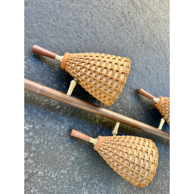 Mid 20th Century Tension Pole Floor Lamp With Wicker Shades For Sale In West Palm - Image 6 of 12