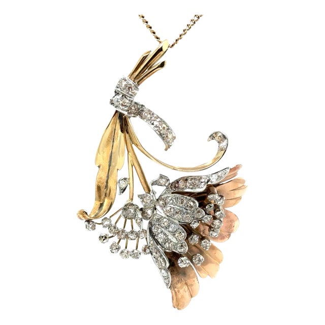 Antique Diamond Floral Pendant 6.20ct For Sale