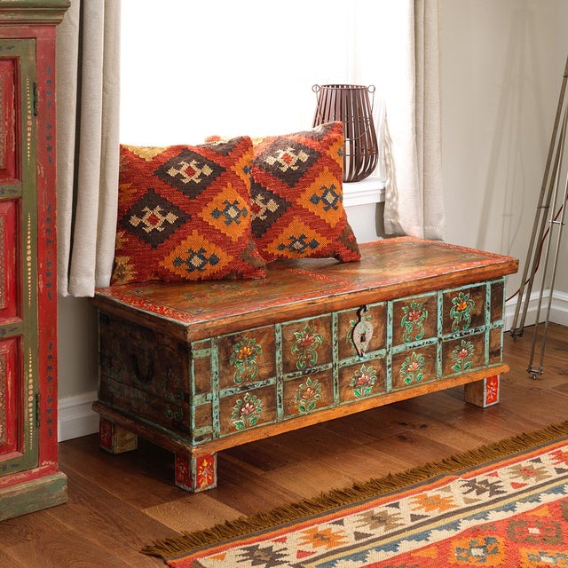 Wood Vintage Floral Blanket Chest, 1920s For Sale - Image 7 of 7