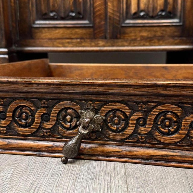 Antique Early 20th Century English Edwardian Carved Oak Desk For Sale - Image 12 of 13
