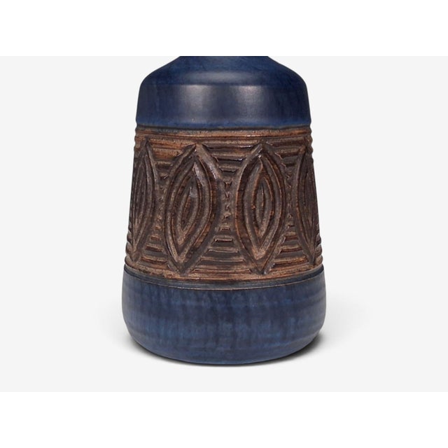 Blue 1970s Jette Hellerøe, Danish Modern, Carved Stoneware Table Lamp For Sale - Image 8 of 10