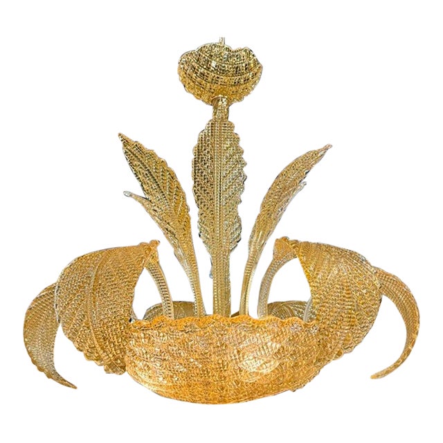 Amber Colored Murano Glass Leaf Chandelier For Sale