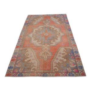 Distressed Low Pile Turkish Rug Vintage Area Rug - 4'3" X 7'10"