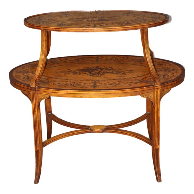 19th C Edward and Roberts Style 2 Tier Style Inlaid Desert Table For Sale