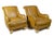 Pair of 1940s Mid-Century Modern leather club chairs with parchment paper-covered wood legs, France By unknown Material:...