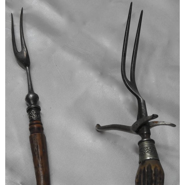 1940s Antique Horn Handled Five-Piece Carving Set For Sale - Image 5 of 6