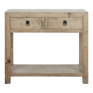 Natural Pine Wood Console Table With Two Drawers For Sale