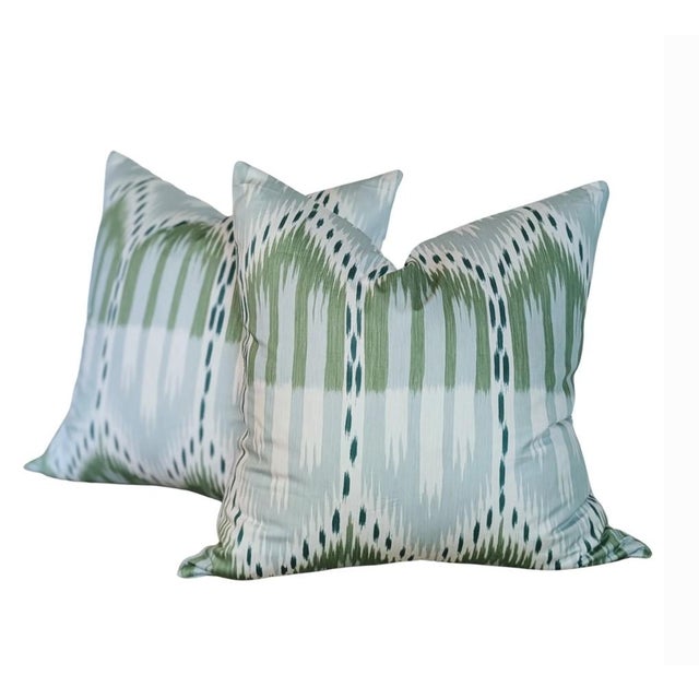 Textile Schumacher Blue & Aqua Pillow Bundle - Bukhara Ikat and Mia Tulip Pillows - Set of 4 For Sale - Image 7 of 11
