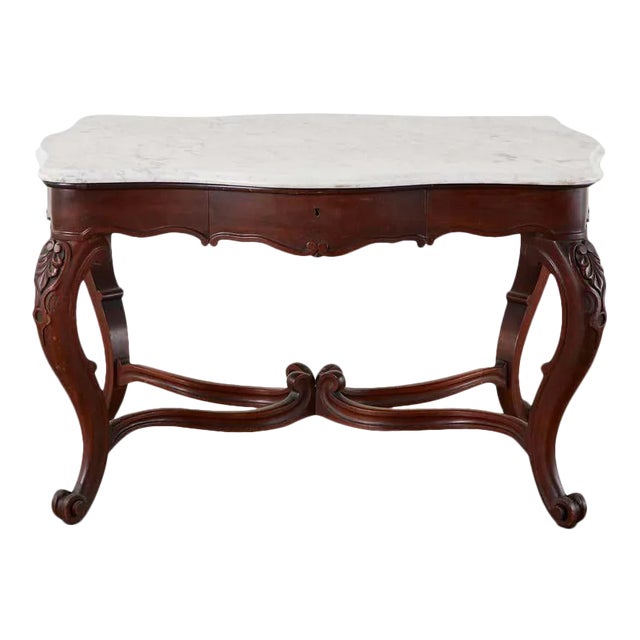 19th Century English Victorian Marble-Top Library Writing Table For Sale