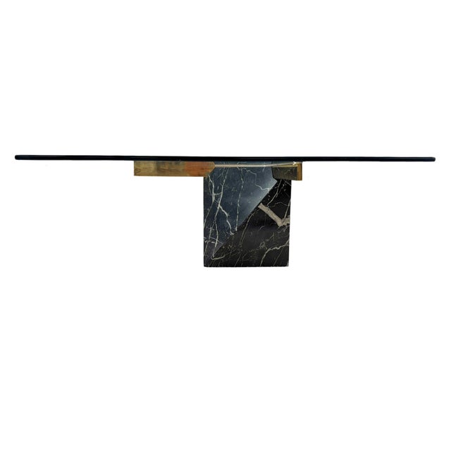 Late 20th Century Sculptural Glass Top Coffee Table With Marble Base For Sale - Image 5 of 15