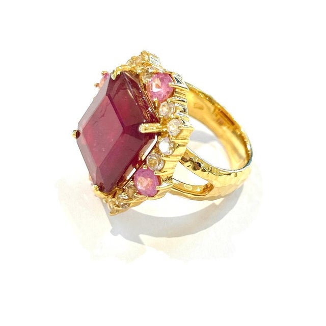 Bochic "Orient" Red Ruby & Multi Sapphire Cocktail Ring Set 18K Gold & Silver For Sale - Image 18 of 18