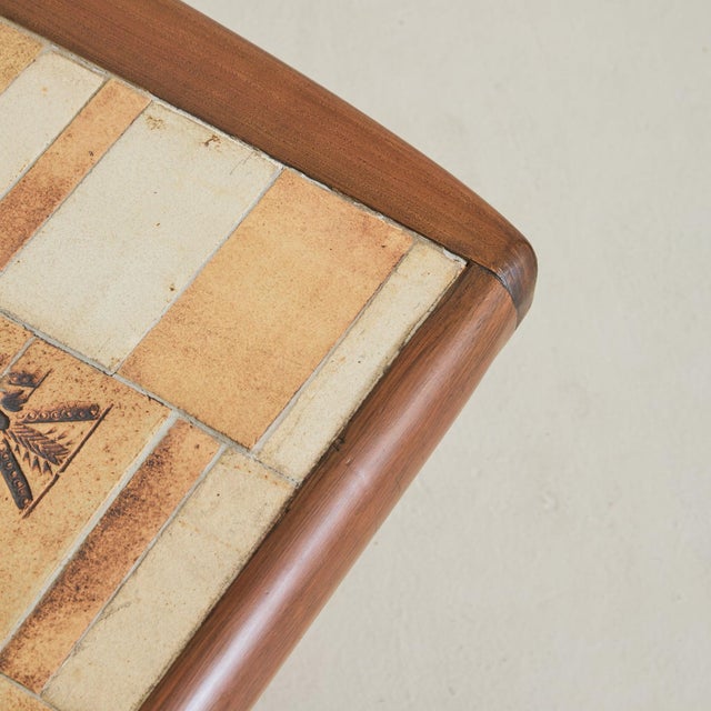 French Ash Wood + Ceramic Tile Coffee Table Bird Motif by Roger Capron, 1960s For Sale - Image 9 of 11