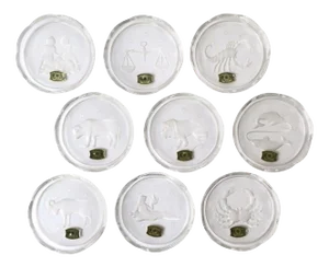 Belgian Val Saint Lambert Crystal Zodiac Cocktail Drinks Coasters - Set of 9