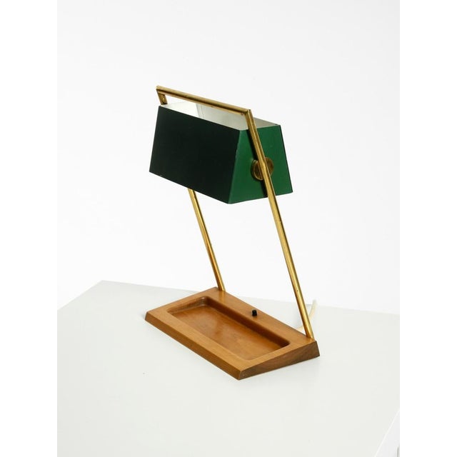 Large Table Lamp with Brass Frame, Teak Base, and Green Lampshade from Temde, 1960s For Sale - Image 13 of 18
