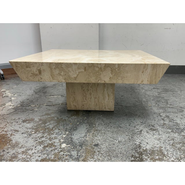 Modern Travertine Reverse Bevel Coffee Table, Vintage For Sale - Image 3 of 12