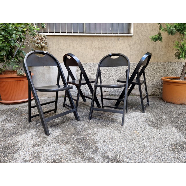 Tric Folding Chairs in Black Lacquered Wood by Achille and Pier Giacomo Castiglioni for BBB Bonacina, 1970s, Set of 4 For Sale - Image 15 of 15