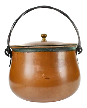 Vintage Early 20th Century Large Copper Hearth Pot With Wrought Iron Handle, Made in Germany