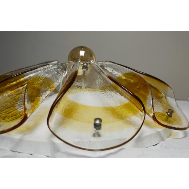Mid-Century Modern Murano Amber Glass Ceiling Lamp with Petal Flush Mount, 1970s For Sale - Image 4 of 11