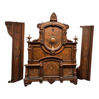 Antique Renaissance Revival Bed: Headboard, Footboard & Siderails For Sale