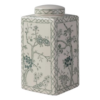 Jardin Green Chinoiserie Tea Caddy Jar, Medium For Sale