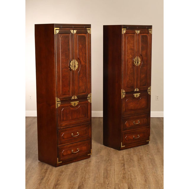 Campaign Bernhardt Pair Of Asian Campaign Style Linen Cabinets For Sale - Image 3 of 18