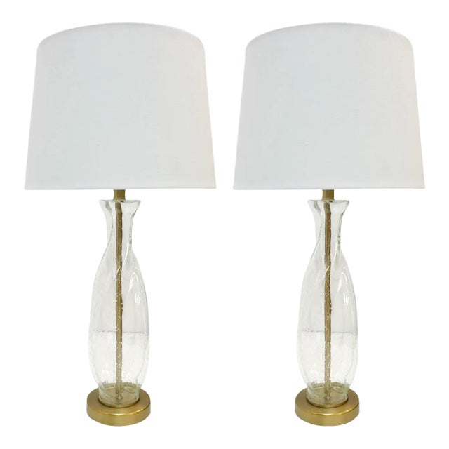 Pair of Vintage Clear Bubble Glass Table Lamps For Sale