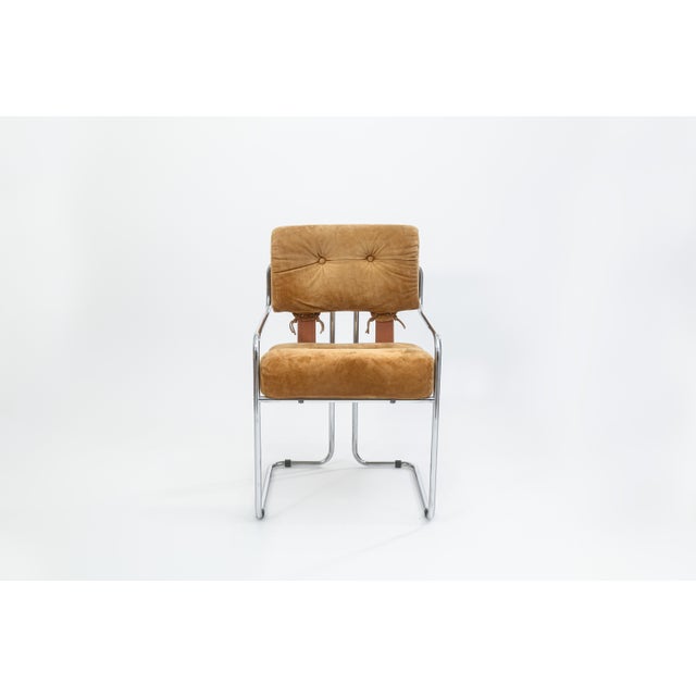 Guido Faleschini Guido Faleschini for I4 Mariani Set of 4 Vintage Tan Suede Fabric Tucroma Chairs For Sale - Image 4 of 13