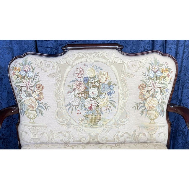 Queen Anne Style Mahogany Needle Point Settee For Sale - Image 11 of 15