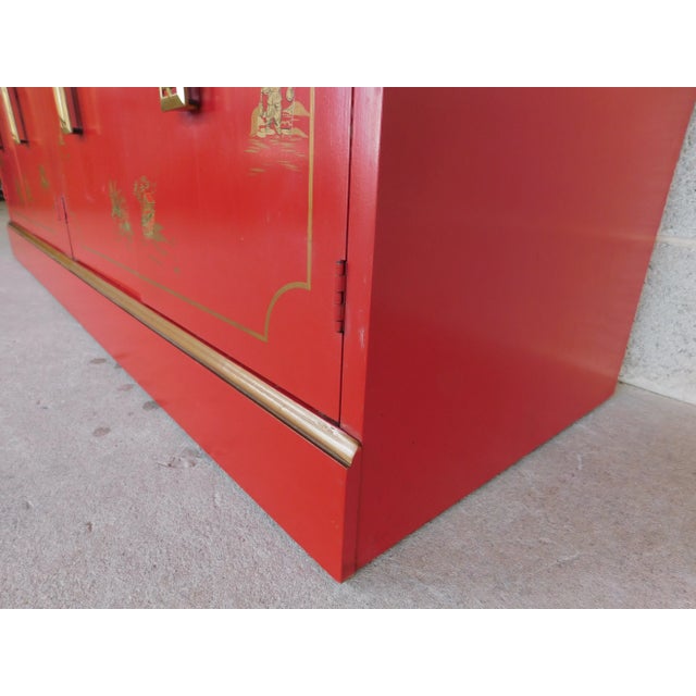 Asian Chinoiserie Style Red Lacquer Credenza 60"w For Sale - Image 11 of 17