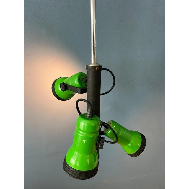 Vintage Downrod Pendant Lamp with Three Green Spots For Sale - Image 5 of 11
