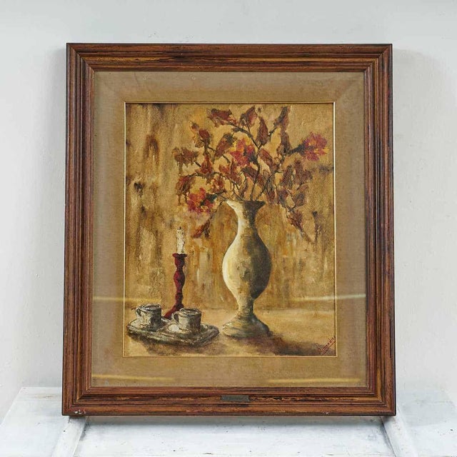 A. Rimondini, White Vase Adorned with Autumn Leaves, Oil on Canvas For Sale - Image 7 of 7