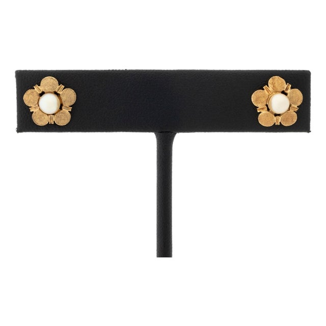 Floriform Cultured Pearl and Yellow Gold Earrings For Sale
