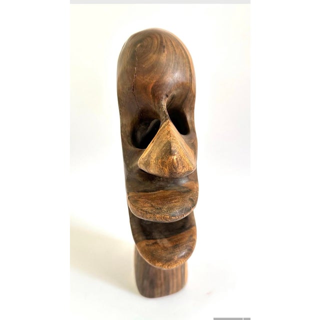 Wood Vintage Abstract Modern Wooden Head Bust Sculpture For Sale - Image 7 of 12