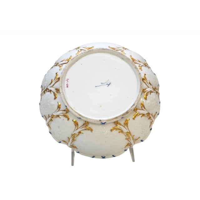 Late 19th Century Late 19th Century Large Antique Meissen Floral Scalloped Porcelain Bowl With Gilt Accents For Sale - Image 5 of 7