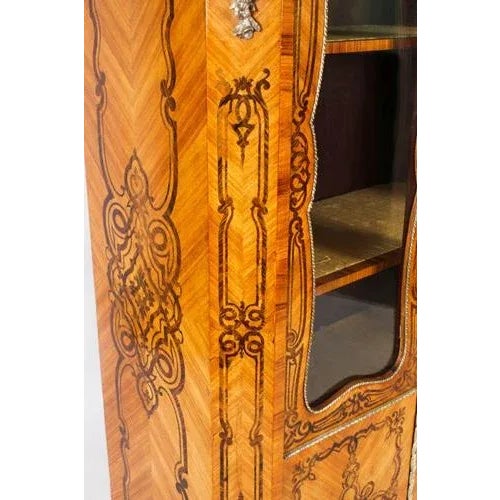 Antique Loius XV Revival Marquetry Kingwood Vitrine Display Cabinet For Sale - Image 10 of 18