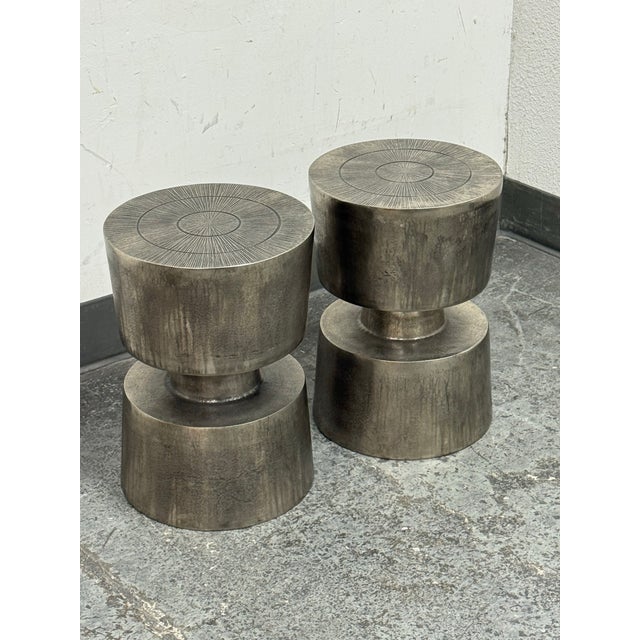Industrial Moe's Home Victor Side Tables/Stools, Pair For Sale - Image 3 of 12