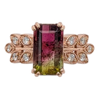 2.6ct Bi-Color Tourmaline Ring With Natural Diamonds: Solid 14k Gold, Size 6.75 For Sale
