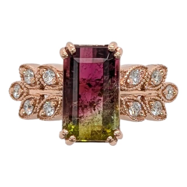 2.6ct Bi-Color Tourmaline Ring With Natural Diamonds: Solid 14k Gold, Size 6.75 For Sale