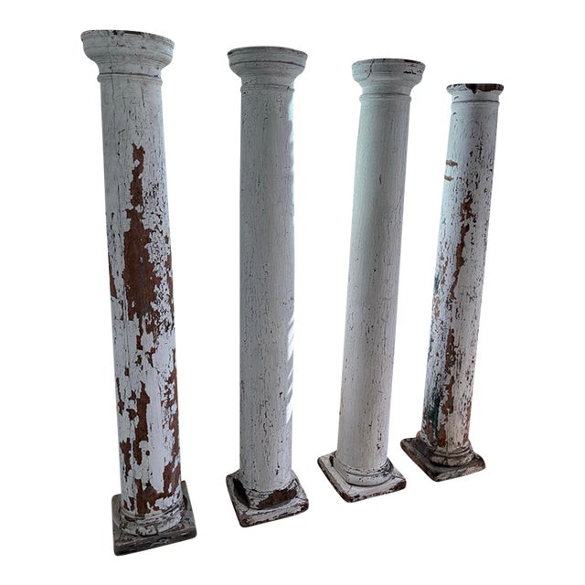 Set of 4 Vintage Solid Wood Architectural Columns 62” For Sale