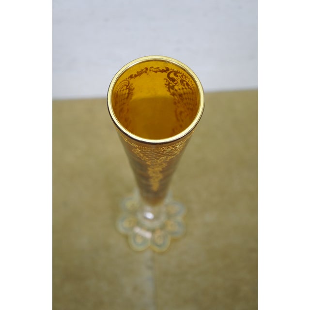 Moser Glassworks Antique Moser Bohemian Czech Amber Cut to Clear Crystal Trumpet Vase 14" For Sale - Image 4 of 14