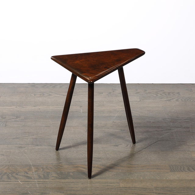 Mid-Century Modernist Triangular Side Table With Tapered Supports Signed Cushman For Sale - Image 4 of 13