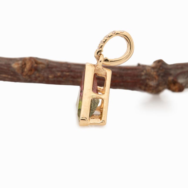 Pink 1.4cts Watermelon Tourmaline Pendant With Natural Diamonds: Solid 14k Gold For Sale - Image 8 of 10