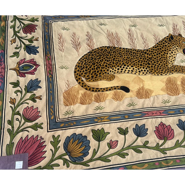Vintage Hand Embroidered Leopard Textile Wall Hanging, 1980s For Sale - Image 4 of 6