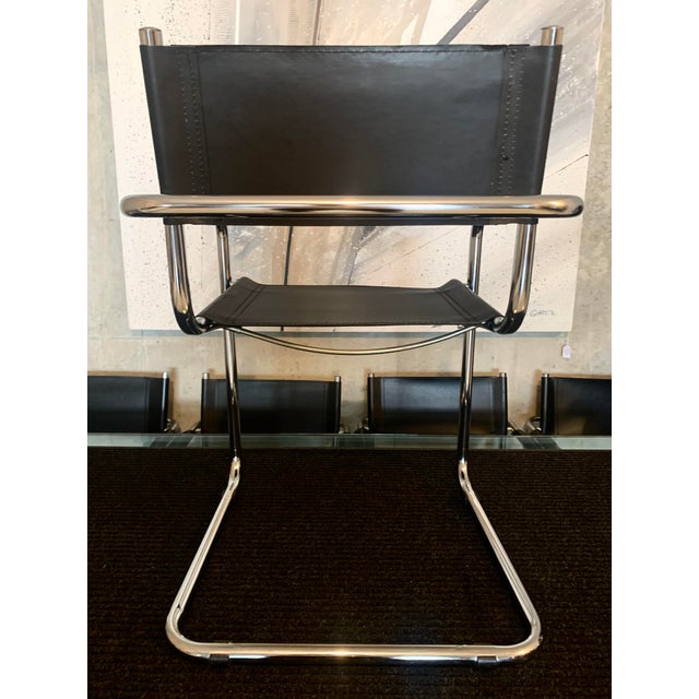 Black Set of 6 Matteo Grassi Mg5 Attributed Cantilevered Dining Chairs in Black Leather and Chrome, Italy, 1980s For Sale - Image 8 of 12