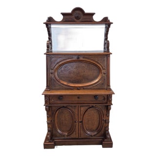 Late 19th Century Victorian Eastlake Burl Wood Fall Front Secretary Desk Bookcase For Sale