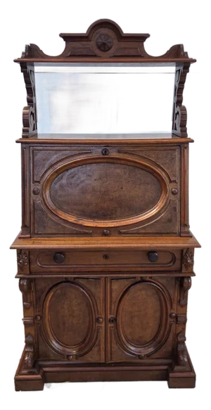 Late 19th Century Victorian Eastlake Burl Wood Fall Front Secretary Desk Bookcase